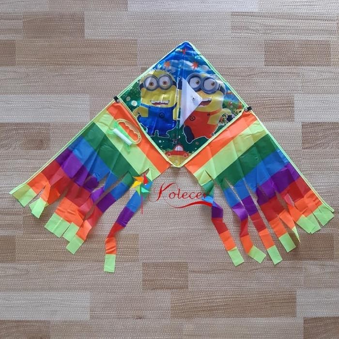 Hobi3s- Kolecer Layang Layangan Mainan Anak Kartun Set Tali Waterproof Dengan Buntut