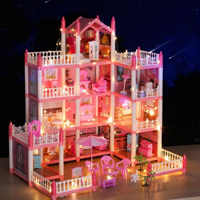 Mainan Rumah Boneka Besar Big Doll House Princess Dream Castle Villa DIY Dream House Mainan Anak