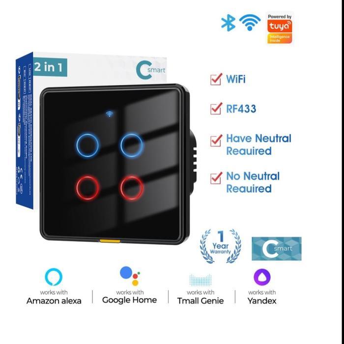 WIFI SMART SWITCH RF433 TUYA SMART HOME NO NEUTRAL WIRE+NEUTRAL WIRE WIRELESS WIFI RF 433 WALL
