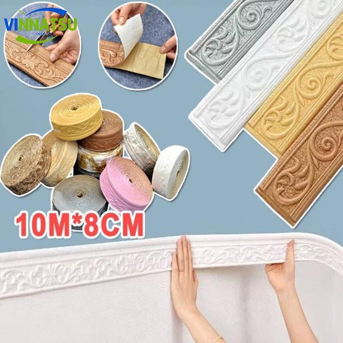 Vinnatsu 10m*8cm List Wallpaper Dinding Wallpaper Dinding Wall Border List 3d Foam Stiker Strip