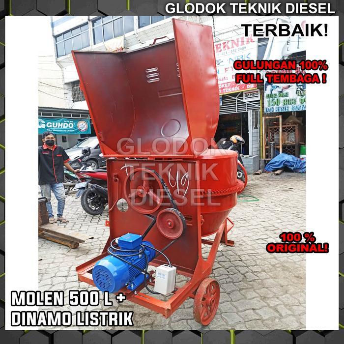 MESIN COR MOLEN BETON 500 LITER + DINAMO LISTRIK KUALITAS TERBAIK