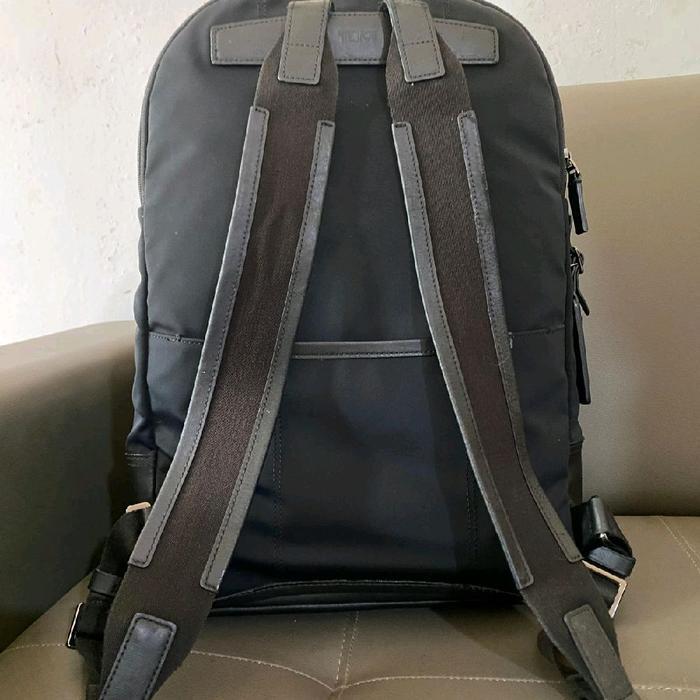 Tumi backpack kanvas black with leather New