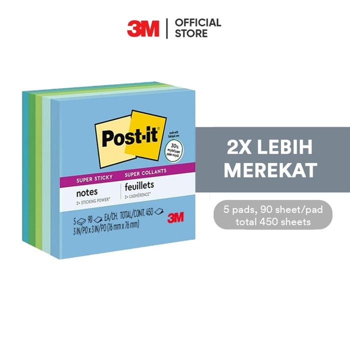

Post-it Super Sticky Notes Recycled Paper 3x3", Oasis Color, 5/pk