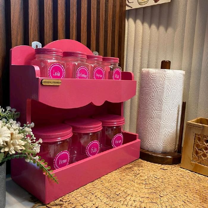 SET RAK BUMBU KAYU 7 TOPLES PLASTIK ESTETIK