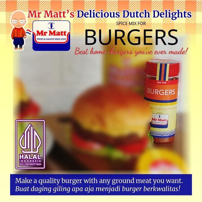 

Stok Baru Spice mix for burgers kruidenmix hamburgers bumbu patty burger 70gr