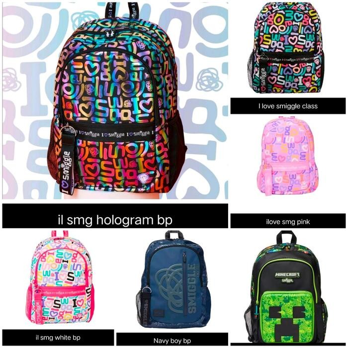 Tas Smiggle I Love Smiggle, uni Away, Gameblack, Foldover,Rainbow,Dino Kode 376
