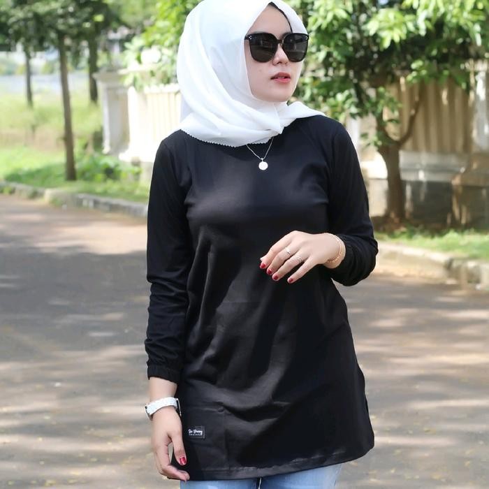 Pilihan- Atasan Kaos Tunik Polos Hitam Six Diary Original