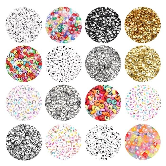 

New Manik mote akrilik huruf colourfull mix warna kotak bahan craft 6mm