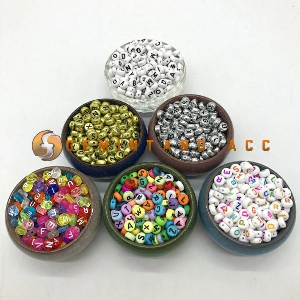 

New 100pcs Mute Mote Huruf Bulat Manik manik Huruf Bahan Kerajinan dan Mer