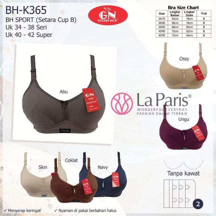 Pilihan- Bh Sport Golden Nick K365/K372/K399 Bra Golden Nick Best Quality 34-42 Cup A To B