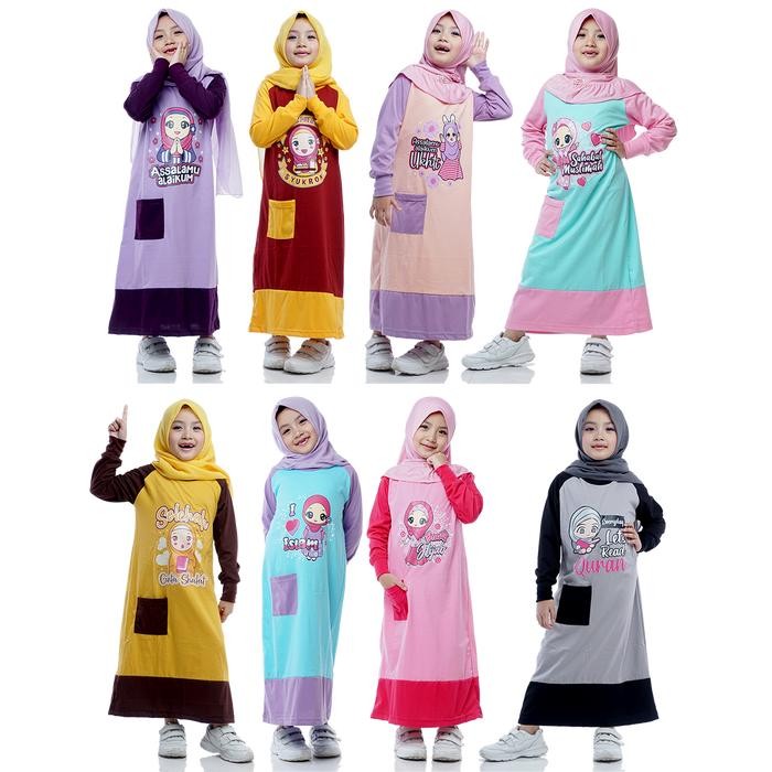 Pilihan- Dungdungkids Gamis Anak Perempuan Kaos Muslim 3 - 9 Tahun