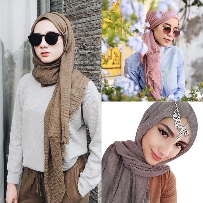 Pilihan- Kerudung Jilbab Hijab Pashmina Crinkle Shawl Katun