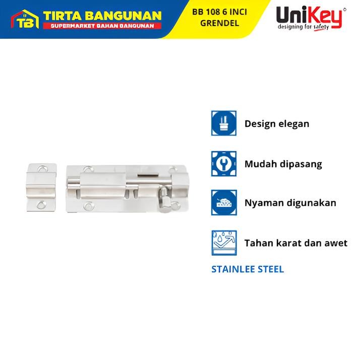 UNIKEY BB108 6" GRENDEL SLOT PINTU JENDELA STEINLESS STEEL