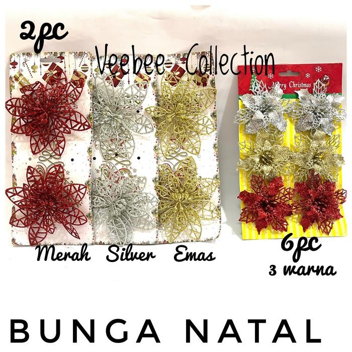 Bunga gliter hias pohon natal/ bunga natal/ hiasan natal/ christmas