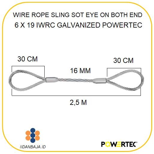 WIRE ROPE SLING SOFT EYE ON BOTH END 16 MM X 2,5 M. SWL 3,2 T POWERTEC