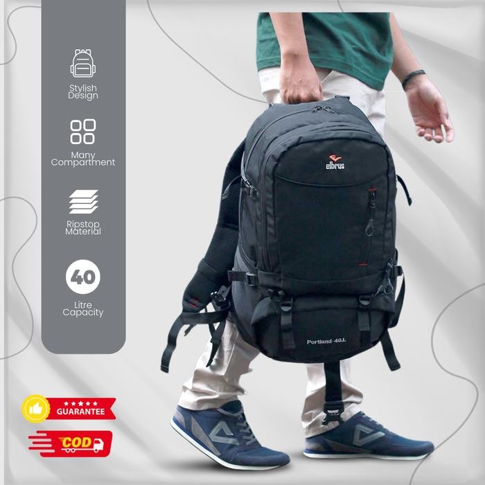 Elbrus Portland 40L Ransel Semi Carrier Pria Tas Backpack Besar Cowok Keren Sekolah Kuliah Kerja