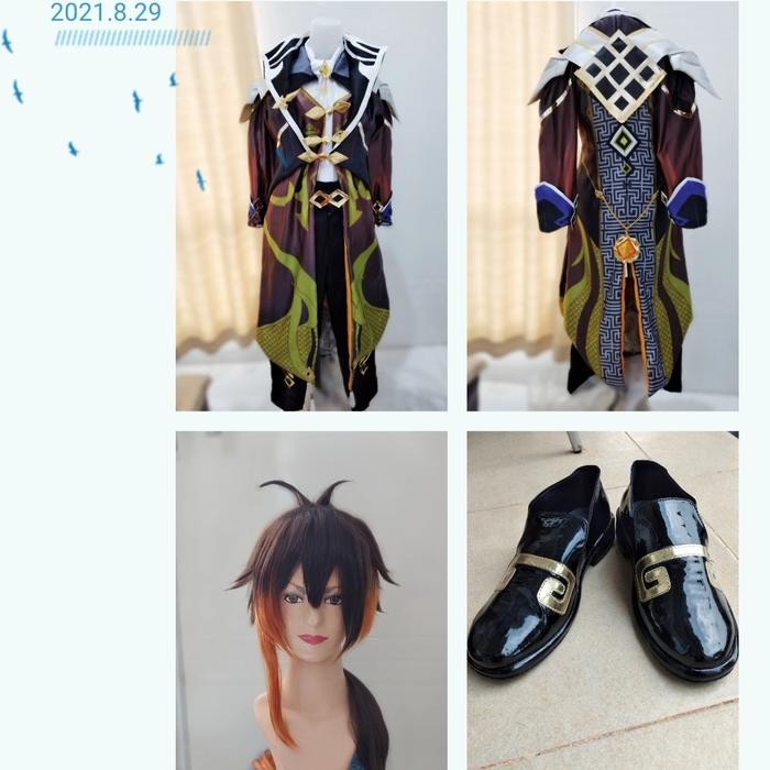 SIAPKIRIM Zhongli wig shoes costume cosplay genshin impact READY STOCK