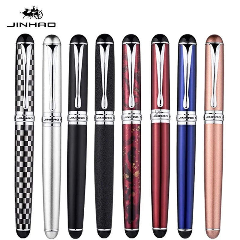 Luxury JINHAO X750 Silver Stainless Steel Ballpoint Pen 0.5mm Nib School Office Supplies Ink Pens