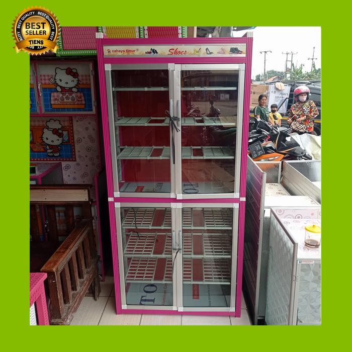 ASLI lemari sepatu kaca alumunium READY STOCK