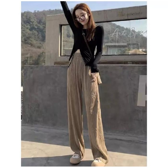 Celana Kulot Salur/CULLOT pantS WANITA karet lembut melar putih panjang Katun Hitam