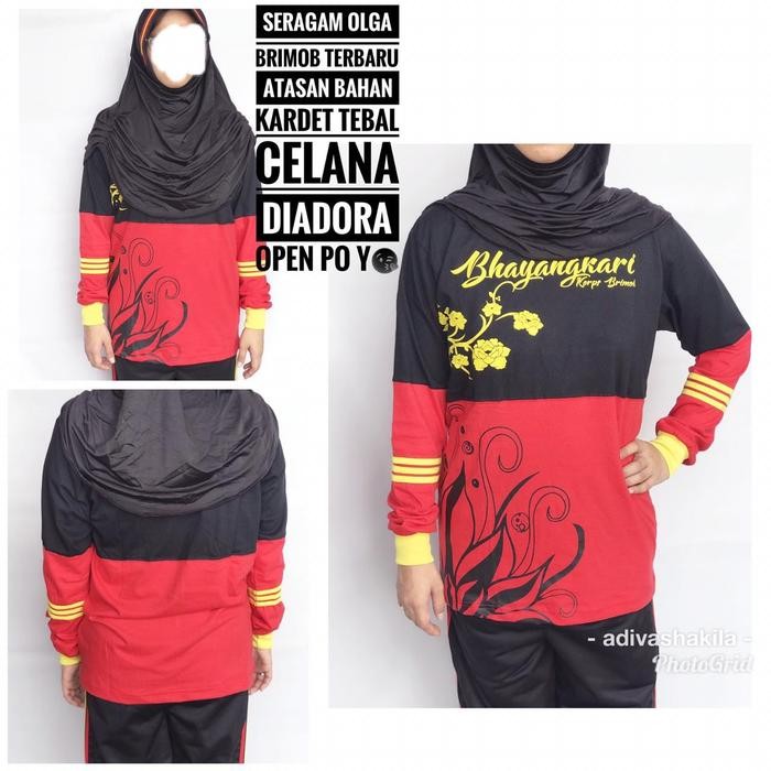 d6fs- { Atasan Saja} Atasan Baju Olahraga Bhayangkari Brimob Motiv Bunga