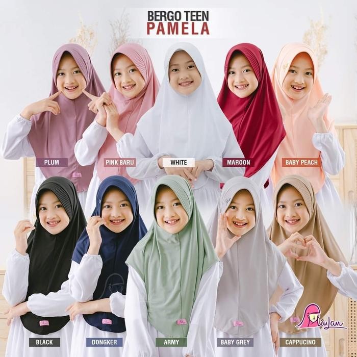 tci0- Bergo Teen Pamela Miulan Kids Teen Jilbab Anak Syari Kerudung Polos