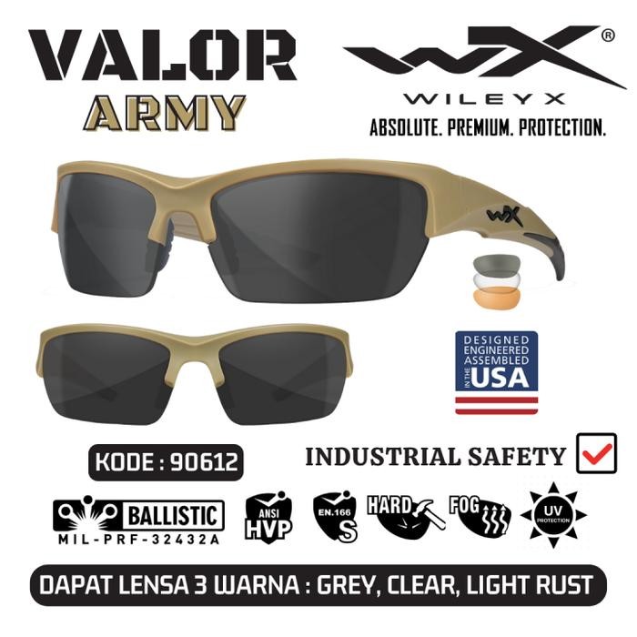 Promo Wiley X Kacamata Riding Tactical Sunglasses 3 Lensa Valor Army 90612