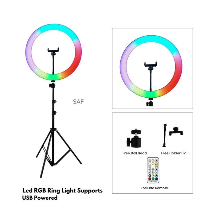 Ringlight RGB Rainbow 33cm / lighting cahaya lampu konten TikTok Youtuber IMPODIO