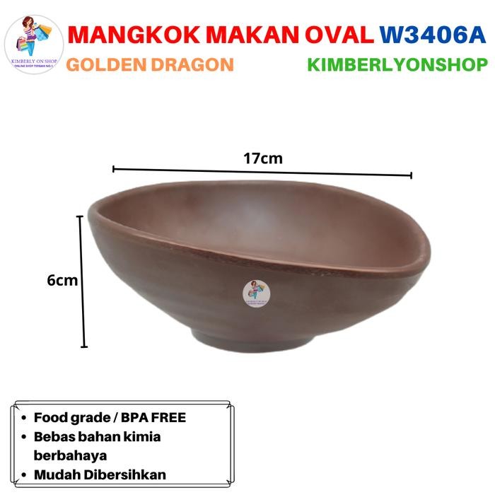 MANGKOK MAKAN TEMBIKAR OVAL DOFF STONE SERIES W3406A GOLDEN DRAGON