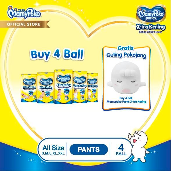 l1wc- (Free) Guling Pokojang - Mamypoko Pants X-Tra Kering Popok Celana - 4 Pack