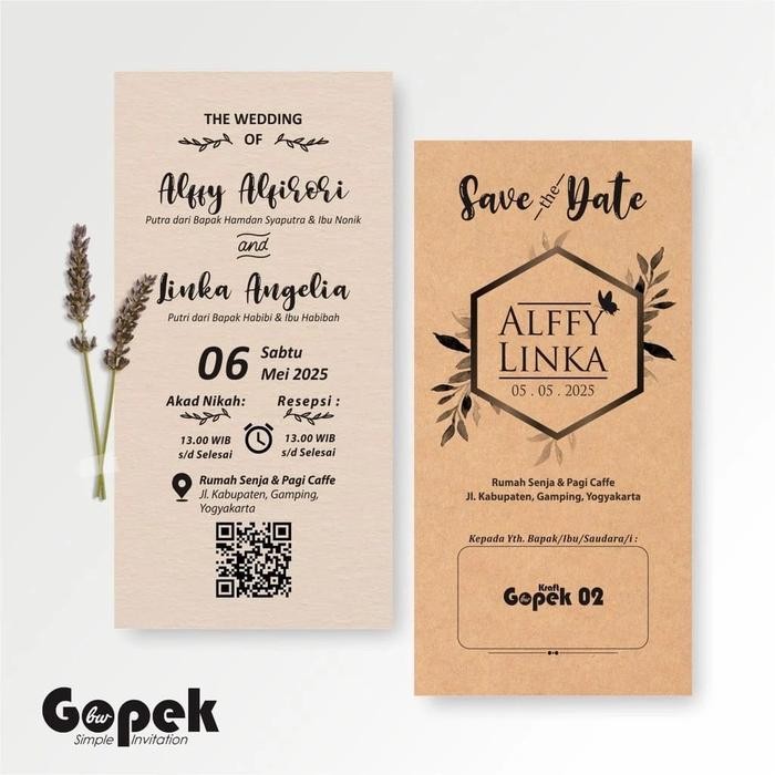 (50 PCS) UNDANGAN PERNIKAHAN GOPEK RUSTIC SIMPLE KRAFT - KRAFT INVITATION UNDANGAN NIKAH MURAH UNIK