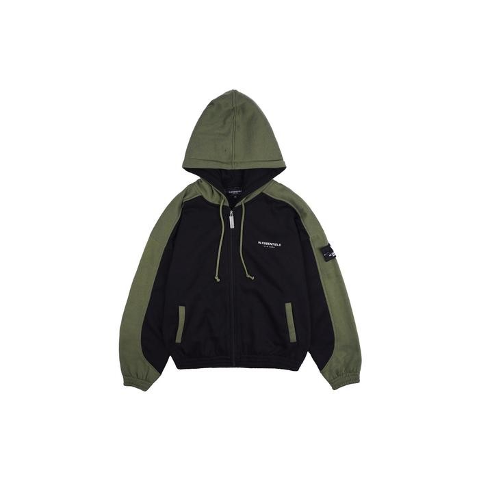SALE W.Essentiels Hoodie Bergeroo Cut And Sew Oversize Zip Hoodie Black/Olive