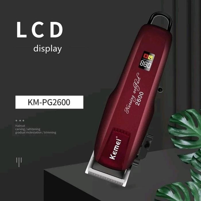5ybo- Mesin Cukur Rambut Professional Barbershop Kemei Km-2600 Indikator Baterai Lcd Digital