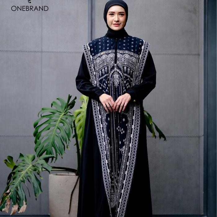 ONEBRAND - Dress Vest YUMNA Black gamis dress wanita motif elegant berbagai ukuran M-XXXL - M