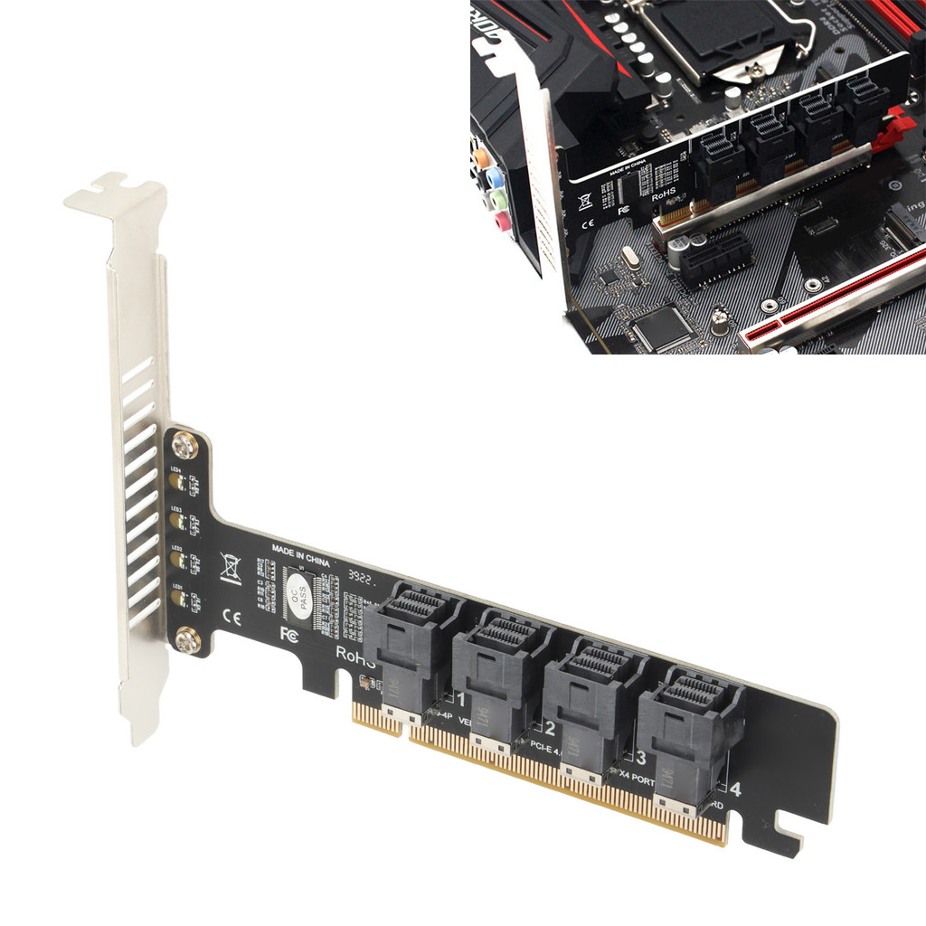 Rauptenerr PCIE to U.2 Adapter Card PCIE X16 to 4 Port U.2 NVME SFF8643 SFF8639 PCIE Split Expansion