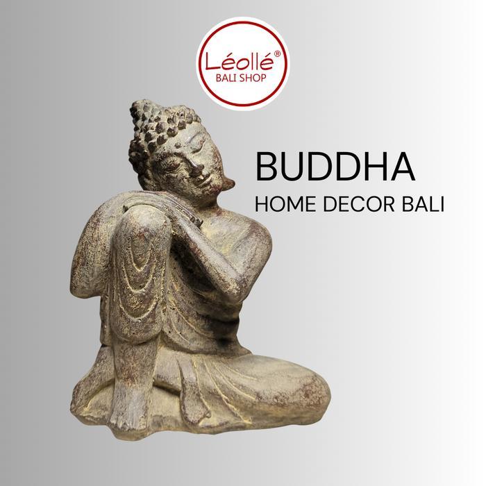 Leolle Bali Patung Buddha Semen Handmade Dekorasi Taman Zen & Altar Meditasi Pajangan Resting Buddha