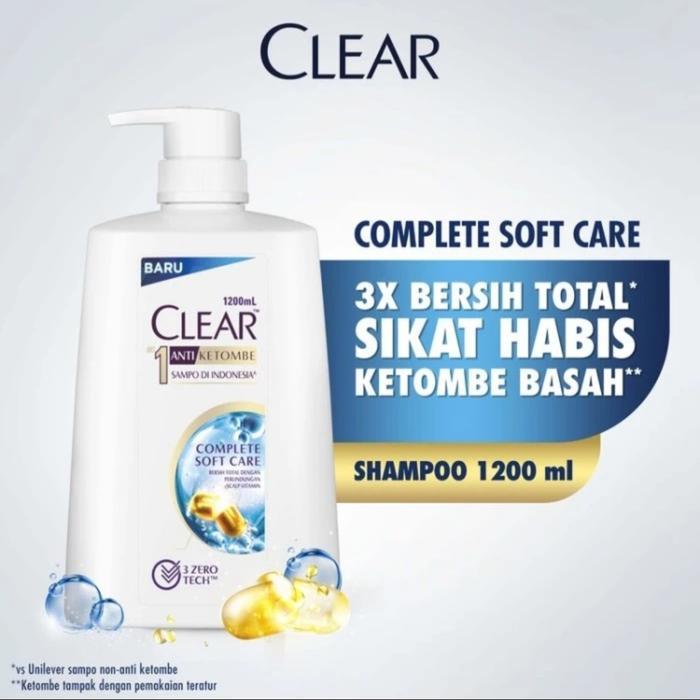 Shampoo Clear Complete Soft Care Shampoo Clear Anti Ketombe 1200 Ml Terbaruu!!