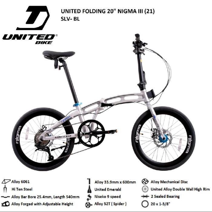 SEPEDA LIPAT DEWASA UNITED NIGMA III 3 V 5 PHANTOM 3.0 TERBARU 20 INCH  9 10 SPEED ALLOY FOLDING BIK