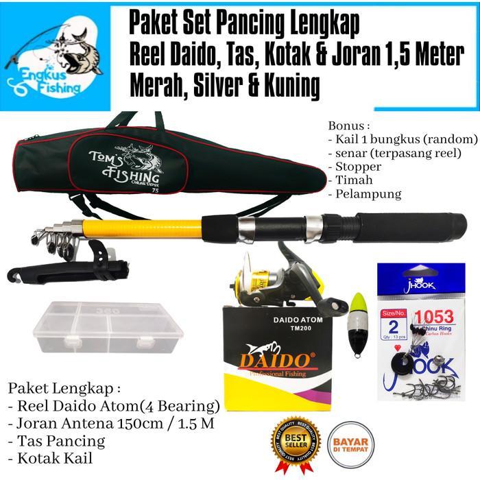TERLARISSS Paket Set Lengkap Pancing Reel Daido, Joran 1,5m & Tas (Banyak Bonus)