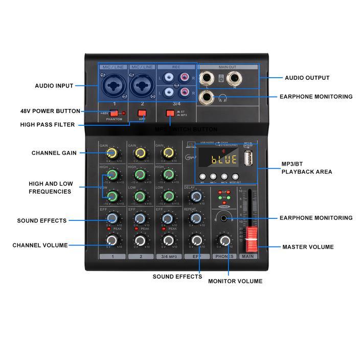 Premium Mini Mixer Audio 5V 4Channel Bluetooth Adjusting The 48V Sound From The Flash Drive Usb,