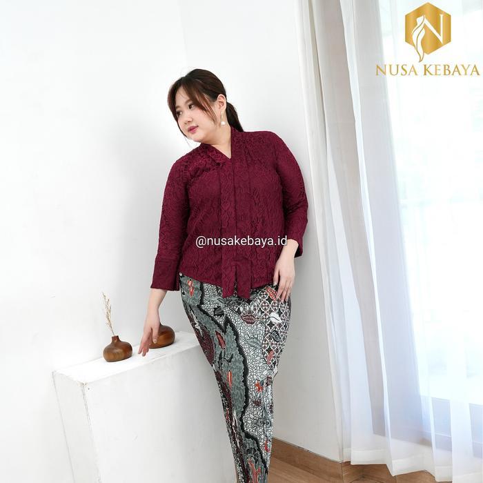 Nusa Kebaya ATASAN Kebaya Floy Jumbo Kebaya Kartini Kebaya Big Size Kebaya Ld 140 - Marun, 3L: LD 12