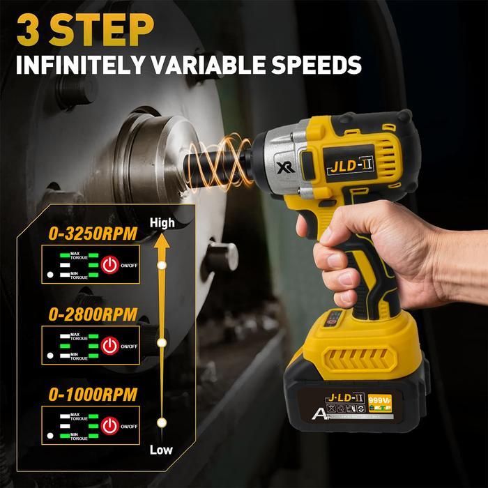 Krisbow Modern - Jld Brushless & Cordless Mesin Bor Impact Set Murah Impact Wrench 999Vf 2Baterai