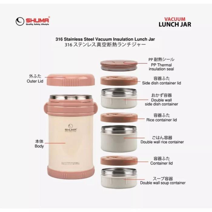 Shuma Vacuum Insulation Lunch Jar 1.7 Liter SH6-LBC1703 Rantang Makan Stainless 3 Tingkat Shuma