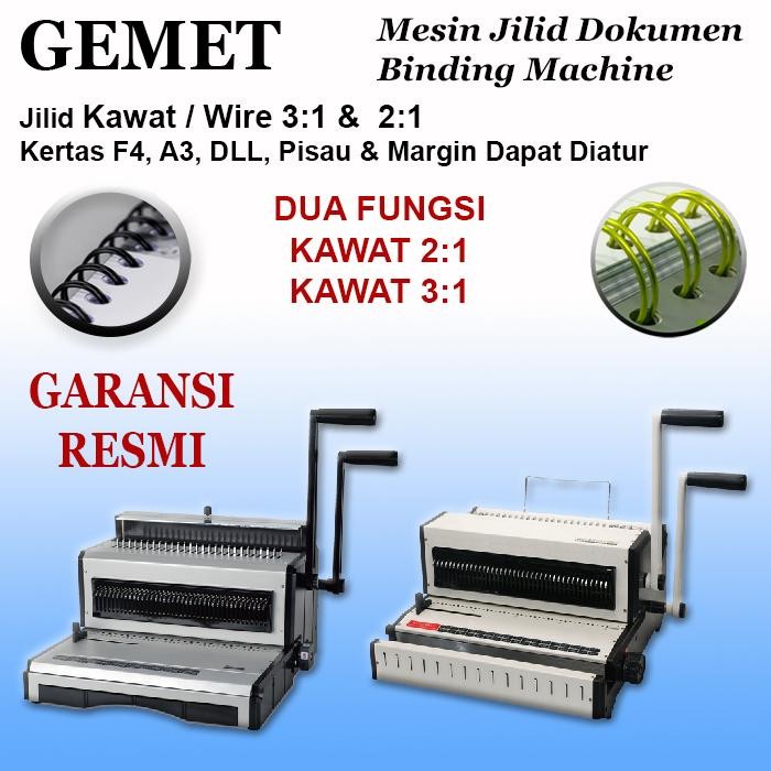 

MESIN JILID / BINDING GEMET, KAWAT WIRE 3:1 DAN 2:1 (DUA FUNGSI), SPIRAL KAWAT, KERTAS A4, F4, A3,