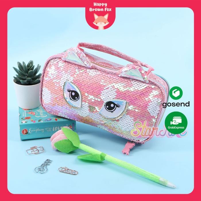 

TEMPAT PENSIL JINJING CARRY ON SEQUIN KOTAK STARFIVE - OWL PINK