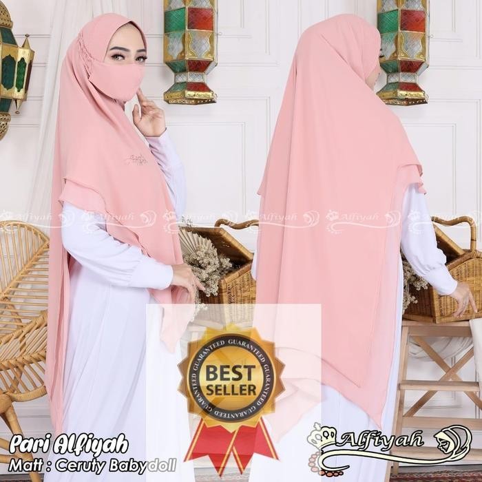 TERMURAH [Alfiyah Hijab] Jilbab Hijab Khimar Syar'i Kerudung Ceruty Bedoll Pari Jumbo Free Masker