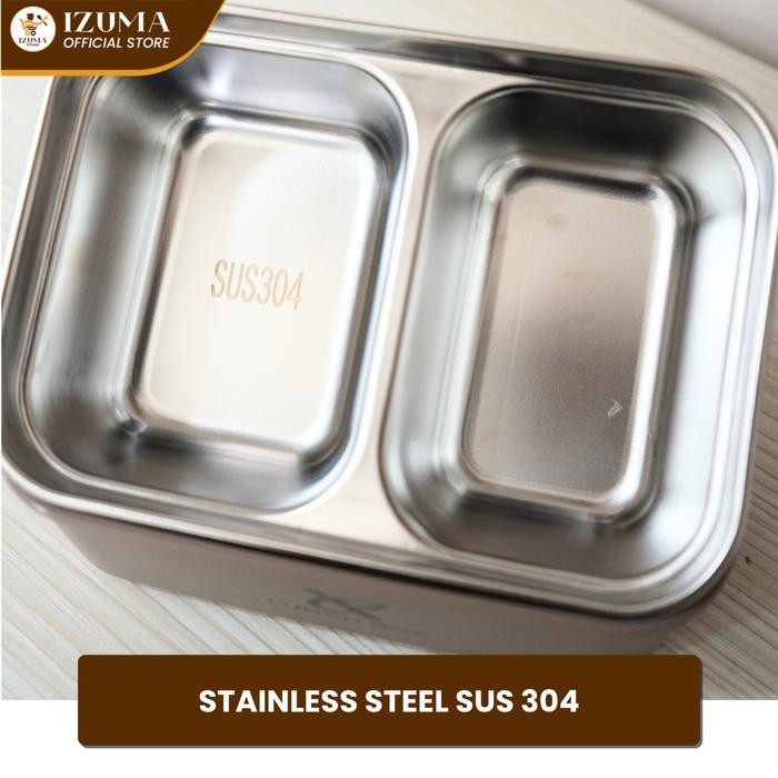 Terlaris Izuma Lunch Box Bento 2 Sekat Kedap Udara Tahan Bocor Stainless Lunch Box