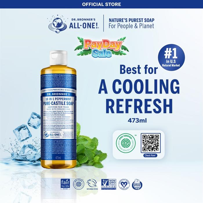 Pilihan- Dr. Bronner'S Liquid Soap Peppermint Pure Castile 473Ml Sabun Cair Organik