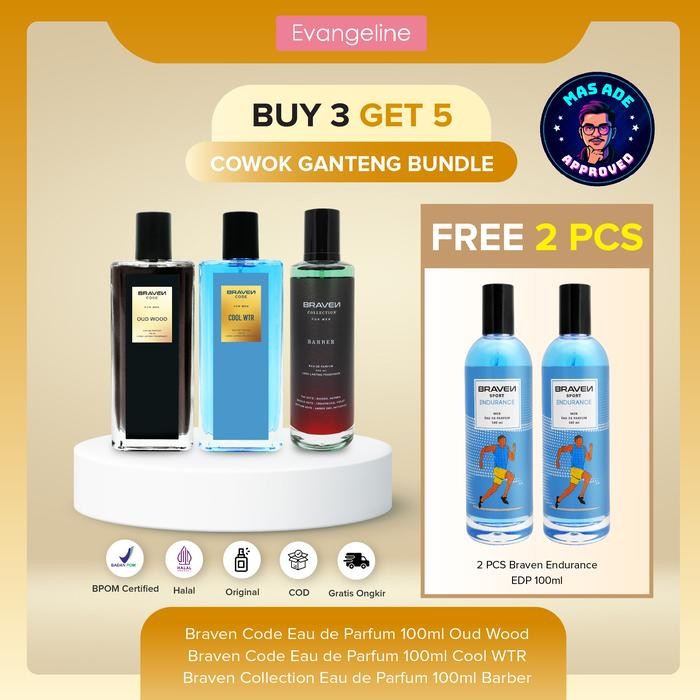 Pilihan- Cogan Buy 3 Get 5Cowok Ganteng Bundle Braven Eau De Parfum 100Ml - Cool Wtr - Barber -