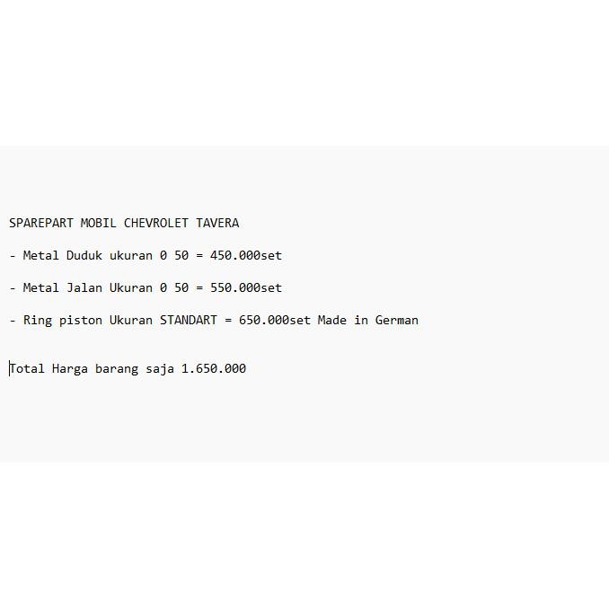 Jual Request Pembelian Sparepart Mobil Chevrolet Tavera